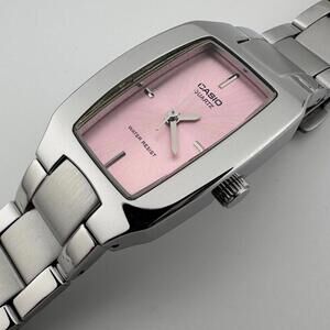 Vintage Casio Womens Watch Pink Dial Stainless Steel Quartz Water Resist